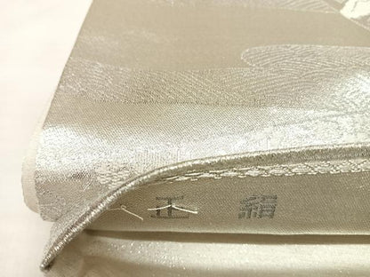 平和屋着物◎六通柄袋帯　唐織　御所車花鳥文　プラチナ銀箔二重織　正絹　逸品　AABL5869yx