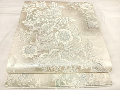 平和屋着物◎六通柄袋帯　唐織　草花文　煌きのオパール　金銀糸　正絹　逸品　AABL5871yx