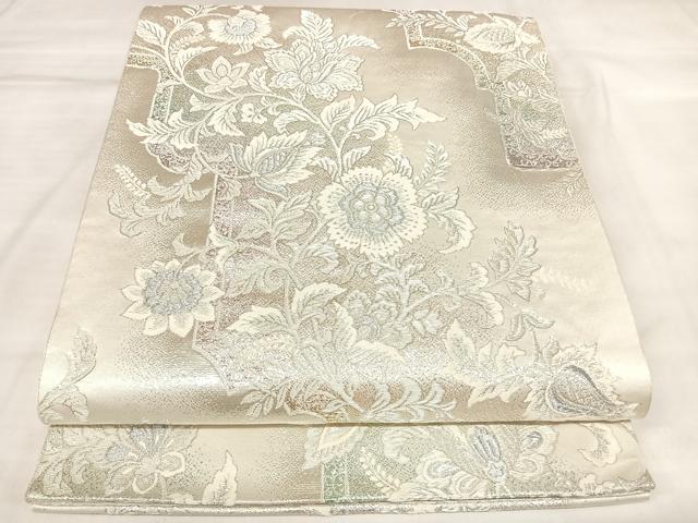 平和屋着物◎六通柄袋帯　唐織　草花文　煌きのオパール　金銀糸　正絹　逸品　AABL5871yx