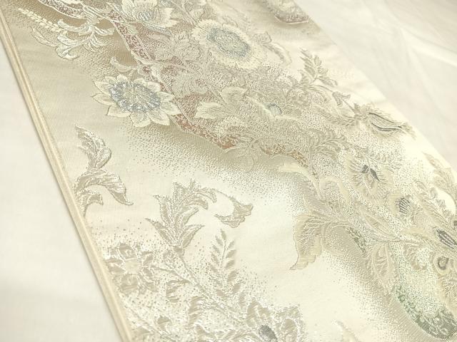 平和屋着物◎六通柄袋帯　唐織　草花文　煌きのオパール　金銀糸　正絹　逸品　AABL5871yx