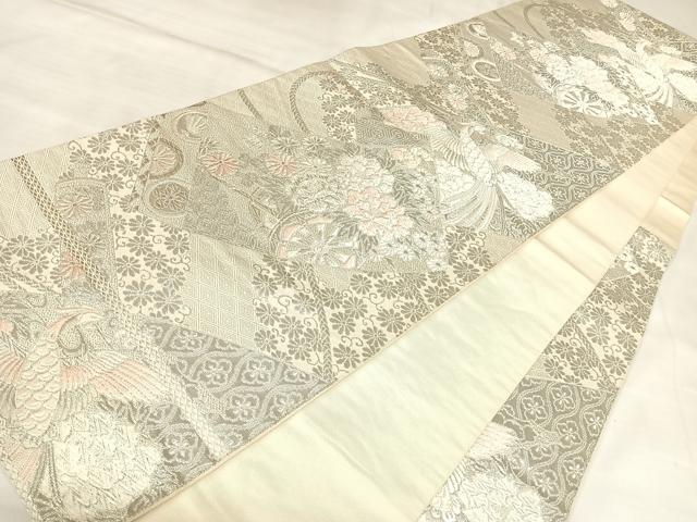 平和屋着物◎六通柄　本袋帯　唐織　鳳凰花車絵巻物　純プラチナ箔　正絹　逸品　AABL5875yx