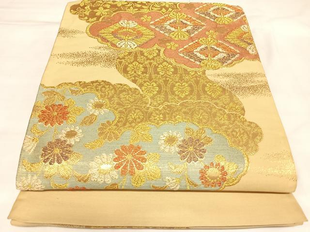 平和屋着物◎六通柄袋帯　雲取り双蝶花文　金糸　正絹　逸品　AABL5877yx