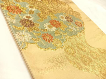 平和屋着物◎六通柄袋帯　雲取り双蝶花文　金糸　正絹　逸品　AABL5877yx