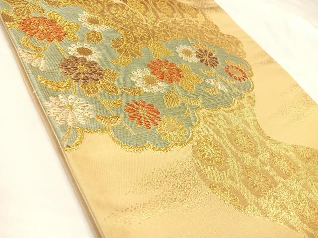 平和屋着物◎六通柄袋帯　雲取り双蝶花文　金糸　正絹　逸品　AABL5877yx