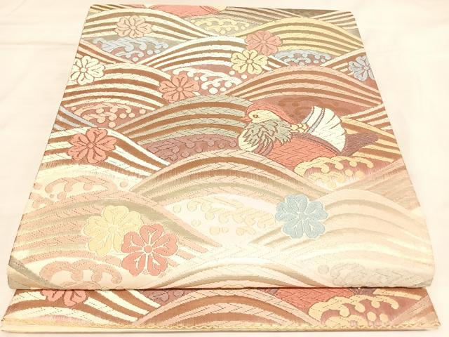 平和屋着物◎六通柄袋帯　唐織　立波鴛鴦花文　金糸　正絹　逸品　AABL5878yx