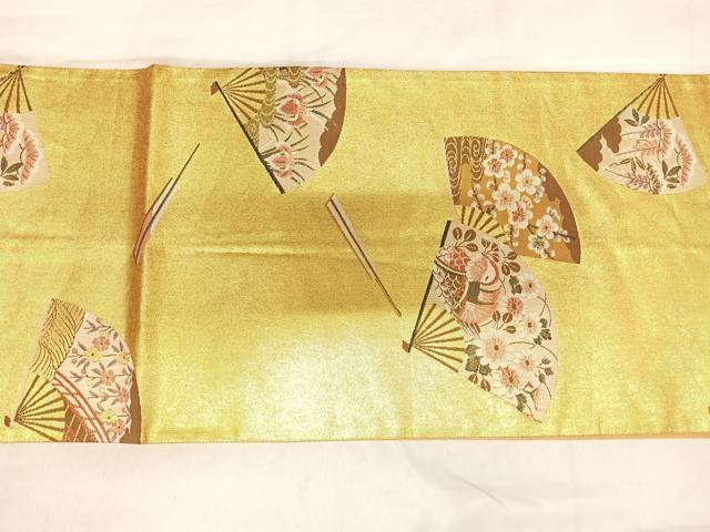 平和屋着物◎六通柄袋帯　扇面花鳥文　金糸　正絹　逸品　AABL5885yx