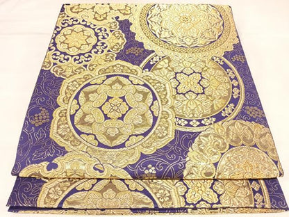 平和屋着物◎六通柄袋帯　正倉院花文　金糸　正絹　逸品　AABL5887yx