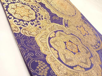 平和屋着物◎六通柄袋帯　正倉院花文　金糸　正絹　逸品　AABL5887yx