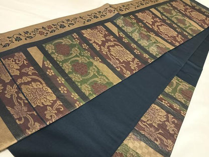 平和屋着物◎六通柄袋帯　横段更紗花文　金糸　正絹　逸品　AABL5889yx