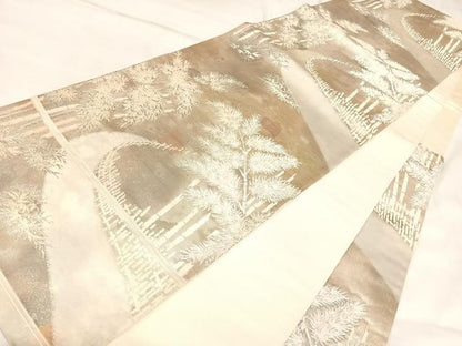 平和屋着物◎六通柄袋帯　唐織　樹林風景文　金銀糸　引箔　正絹　逸品　AABL5891yx