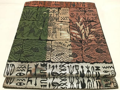 平和屋着物◎六通柄袋帯　古代人物風景文　金糸　正絹　逸品　AABL5895yx