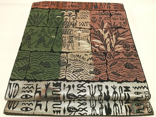 平和屋着物◎六通柄袋帯　古代人物風景文　金糸　正絹　逸品　AABL5895yx