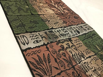 平和屋着物◎六通柄袋帯　古代人物風景文　金糸　正絹　逸品　AABL5895yx