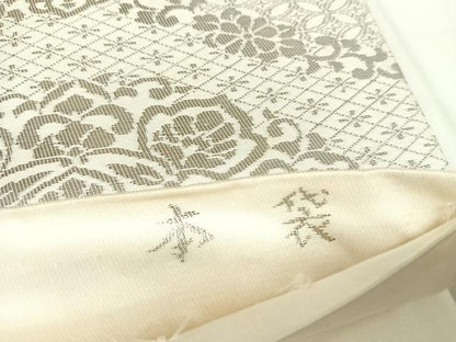 平和屋着物◎六通柄　本袋帯　尾甲花文　プラチナ箔　正絹　逸品　AABL5897yx