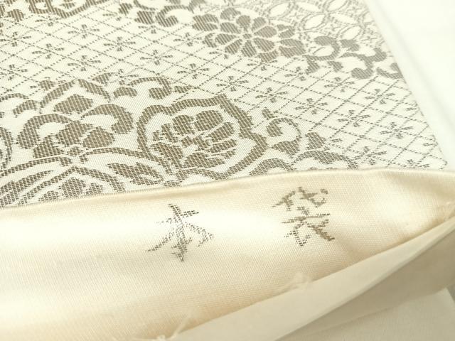 平和屋着物◎六通柄　本袋帯　尾甲花文　プラチナ箔　正絹　逸品　AABL5897yx
