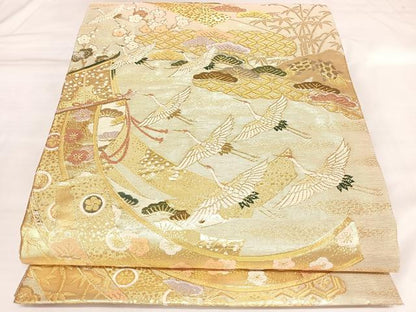 平和屋着物◎佐賀錦　六通柄袋帯　唐織　松竹梅飛鶴几帳文　金糸　正絹　逸品　AABL5898yx