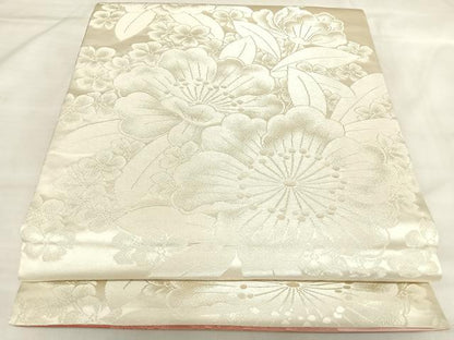 平和屋着物◎両面　全通柄袋帯　舞花文　三松オリジナル帯　銀糸　正絹　逸品　AABL5902yx