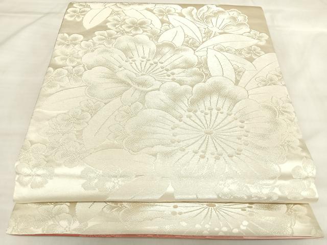 平和屋着物◎両面　全通柄袋帯　舞花文　三松オリジナル帯　銀糸　正絹　逸品　AABL5902yx