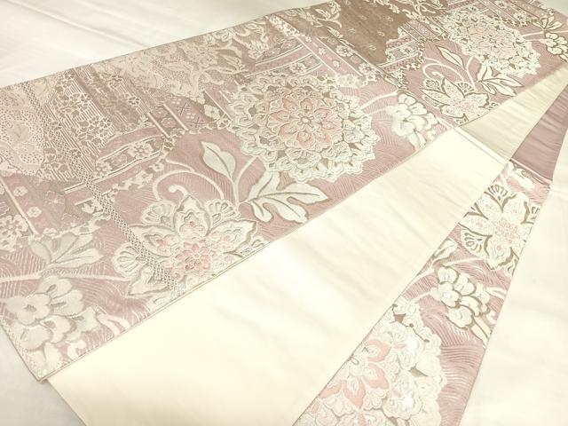 平和屋着物◎六通柄袋帯　唐織　正倉院花文　銀糸　正絹　逸品　AABL5903yx