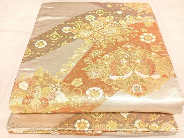 平和屋着物◎六通柄袋帯　唐織　向かい鳳凰花丸文　金銀糸　正絹　逸品　AABL5906yx
