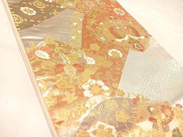 平和屋着物◎六通柄袋帯　唐織　向かい鳳凰花丸文　金銀糸　正絹　逸品　AABL5906yx