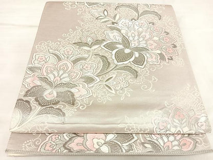 平和屋着物◎六通柄袋帯　唐織　更紗花文　銀糸　正絹　逸品　AABL5909yx