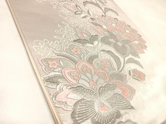 平和屋着物◎六通柄袋帯　唐織　更紗花文　銀糸　正絹　逸品　AABL5909yx
