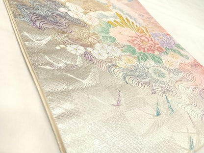 平和屋着物◎六通柄袋帯　唐織　飛鶴花蝶文　金銀糸　正絹　逸品　AABL5910yx