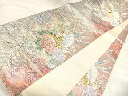 平和屋着物◎六通柄袋帯　唐織　飛鶴花蝶文　金銀糸　正絹　逸品　AABL5910yx