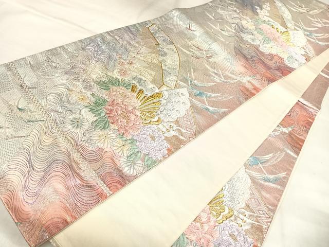 平和屋着物◎六通柄袋帯　唐織　飛鶴花蝶文　金銀糸　正絹　逸品　AABL5910yx