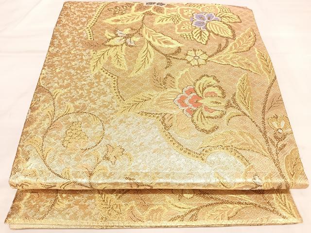 平和屋着物◎佐賀錦　六通柄袋帯　唐織　草花文　金銀糸　正絹　逸品　AABL5911yx