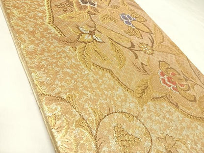 平和屋着物◎佐賀錦　六通柄袋帯　唐織　草花文　金銀糸　正絹　逸品　AABL5911yx