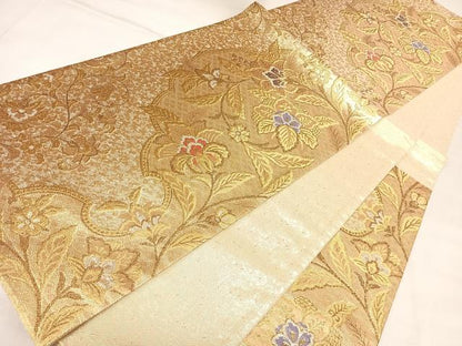 平和屋着物◎佐賀錦　六通柄袋帯　唐織　草花文　金銀糸　正絹　逸品　AABL5911yx