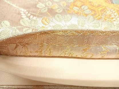 平和屋着物◎六通柄袋帯　唐織　優雅扇面文　金銀糸　正絹　逸品　AABL5912yx