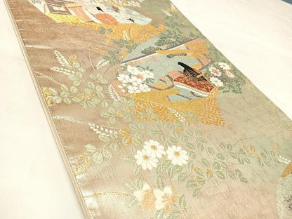 平和屋着物◎六通柄袋帯　唐織　優雅扇面文　金銀糸　正絹　逸品　AABL5912yx