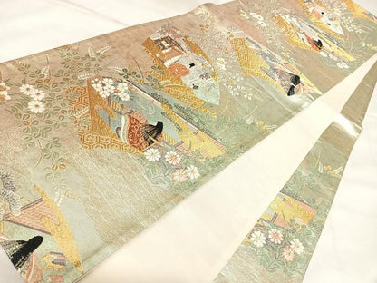 平和屋着物◎六通柄袋帯　唐織　優雅扇面文　金銀糸　正絹　逸品　AABL5912yx