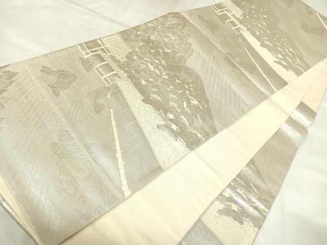 平和屋着物◎六通柄袋帯　唐織　遠山風景文　銀糸　正絹　逸品　AABL5914yx