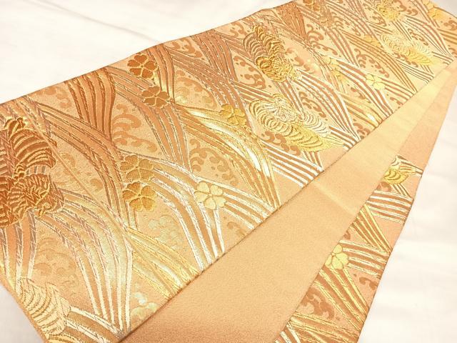 平和屋着物◎佐賀錦　六通柄袋帯　立波鴛鴦花文　金糸　正絹　逸品　AABL5919yx