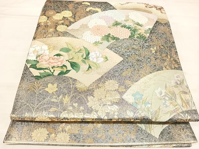 平和屋着物◎六通柄袋帯　唐織　地紙草花文　金銀糸　正絹　逸品　AABL5924yx