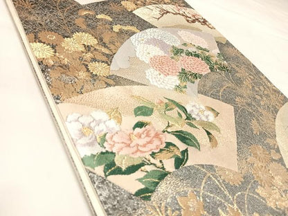 平和屋着物◎六通柄袋帯　唐織　地紙草花文　金銀糸　正絹　逸品　AABL5924yx