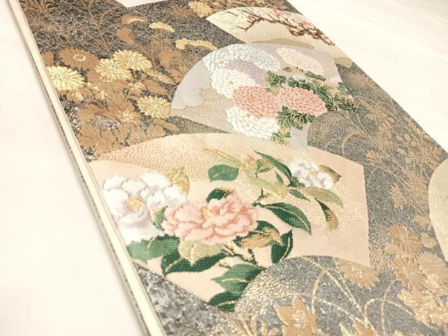 平和屋着物◎六通柄袋帯　唐織　地紙草花文　金銀糸　正絹　逸品　AABL5924yx