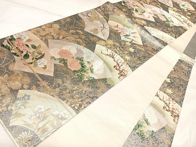 平和屋着物◎六通柄袋帯　唐織　地紙草花文　金銀糸　正絹　逸品　AABL5924yx