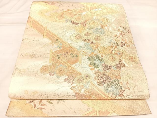 平和屋着物◎六通柄袋帯　草花文　金糸　正絹　逸品　AABL5925yx