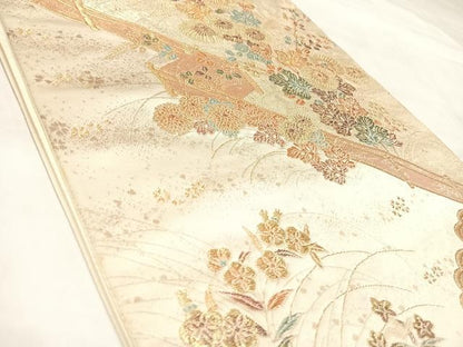 平和屋着物◎六通柄袋帯　草花文　金糸　正絹　逸品　AABL5925yx