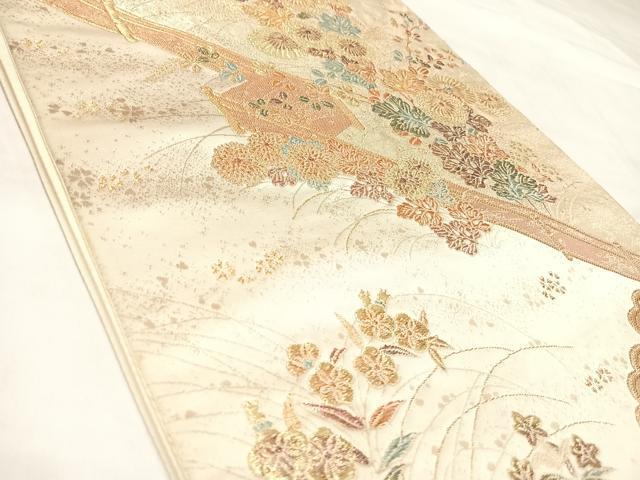 平和屋着物◎六通柄袋帯　草花文　金糸　正絹　逸品　AABL5925yx