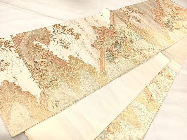 平和屋着物◎六通柄袋帯　草花文　金糸　正絹　逸品　AABL5925yx