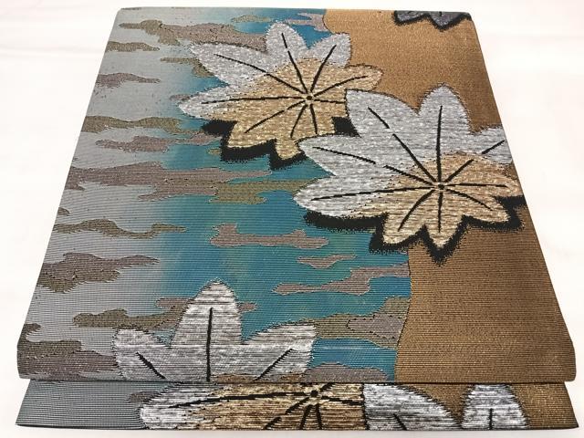 平和屋着物◎六通柄袋帯　紅葉　金銀糸　正絹　逸品　AABL5926yx