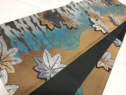 平和屋着物◎六通柄袋帯　紅葉　金銀糸　正絹　逸品　AABL5926yx