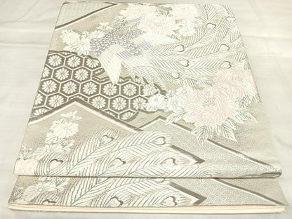 平和屋着物◎六通柄袋帯　唐織　勝宝花鳥文　プラチナ箔　正絹　逸品　AABL5927yx