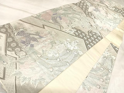 平和屋着物◎六通柄袋帯　唐織　勝宝花鳥文　プラチナ箔　正絹　逸品　AABL5927yx